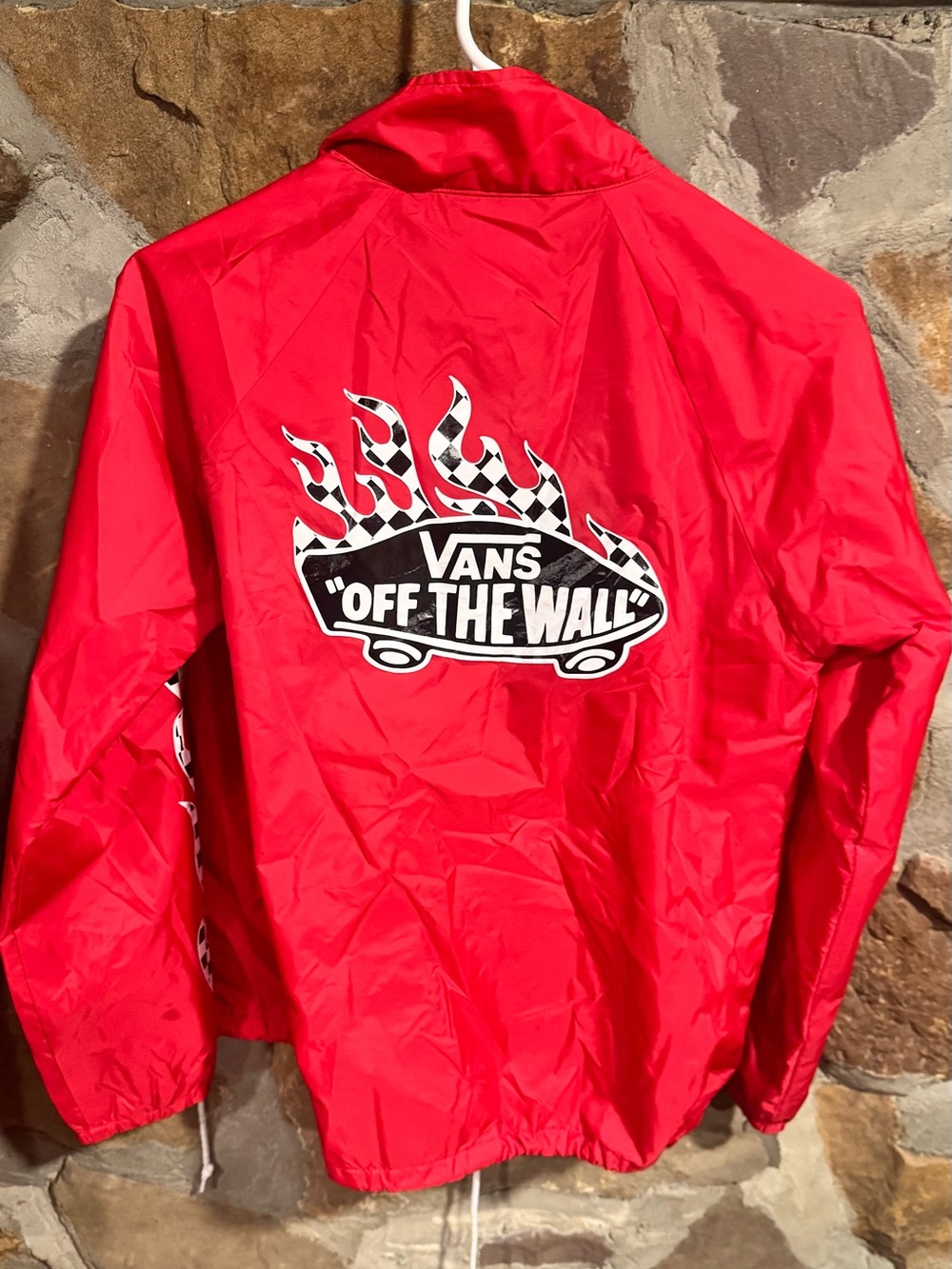 Vans Torrey Coaches Jacket Red Checkerboard Flame Windbreaker Men’s S 2018